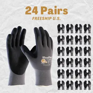 [24 Pairs] MaxiFlex PIP 34874 Gloves, Breathable & Flexible Design, Micro-foam Nitrile Coating, Superior Grip, No Warranty