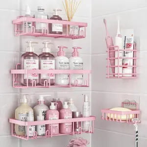 2026 Pink 5-Piece Bathroom Storage Set | No Drilling Shower Caddy & Kitchen Shelving | Rust-Proof Waterproof Large Capacity | Minimalist Home Decor | Perfect Gifts 2026#SummerVibes