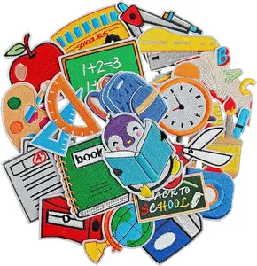 20-Piece High-Quality Campus-Themed Iron-On Embroidery Patches with Hot Melt Adhesive & Embroidery Thread, Back to School Sewing Supplies for DIY Backpack Decor, Personalized Gifts, Iron On Patches