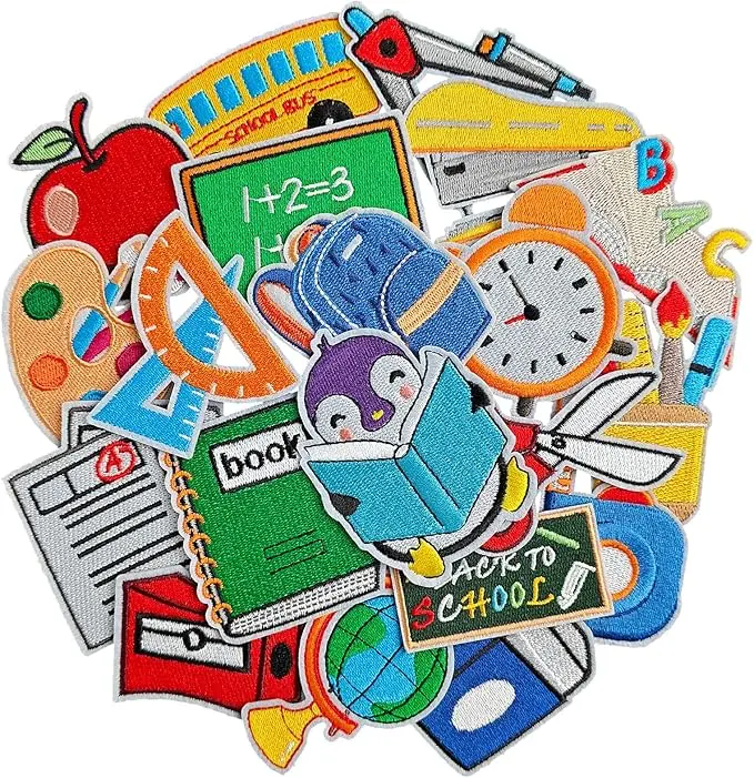 20-Piece High-Quality Campus-Themed Iron-On Embroidery Patches with Hot Melt Adhesive & Embroidery Thread, Back to School Sewing Supplies for DIY Backpack Decor, Personalized Gifts, Iron On Patches