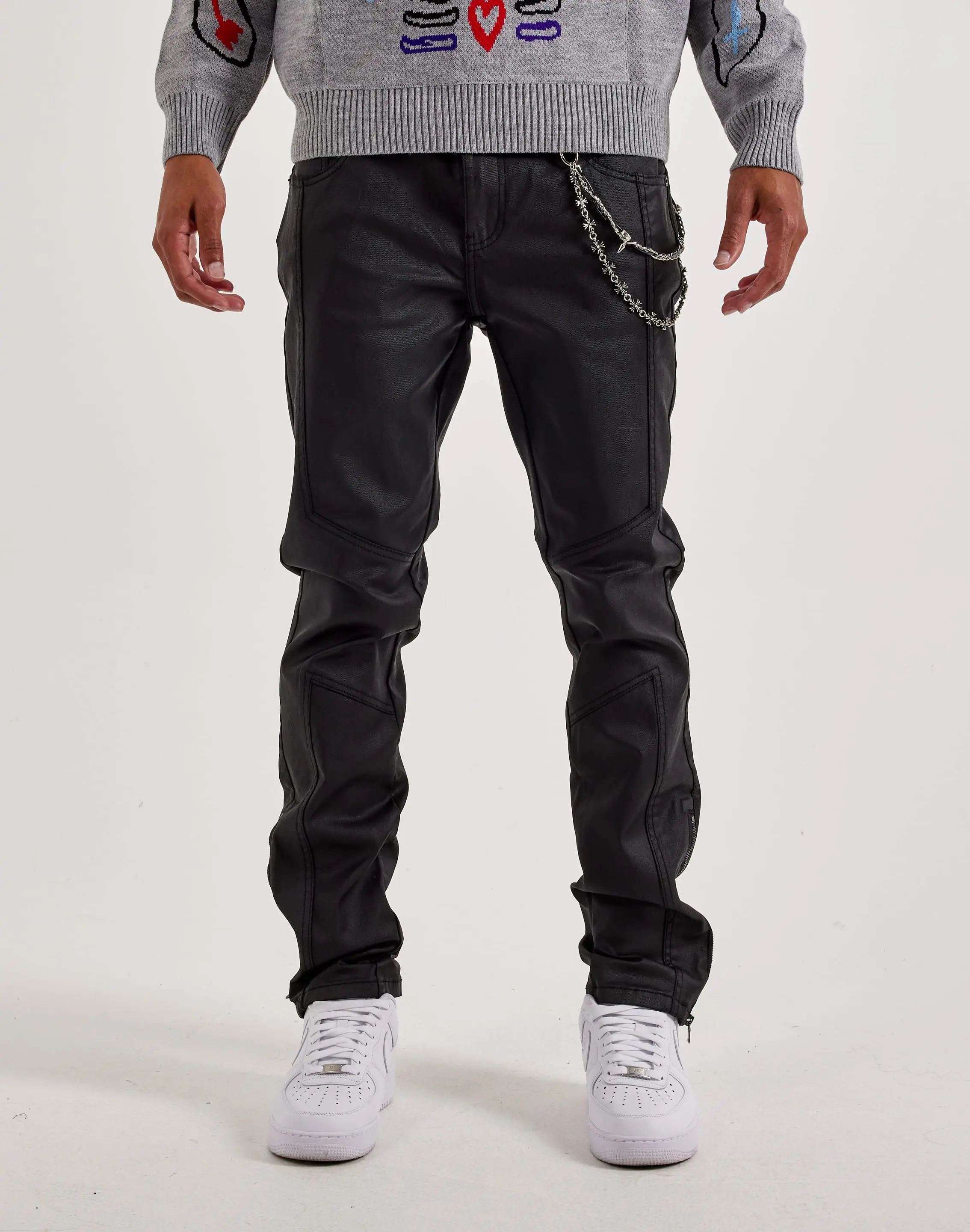 Mens Kilogram Coated Geometric Slim Cross Chain Denim Jeans
