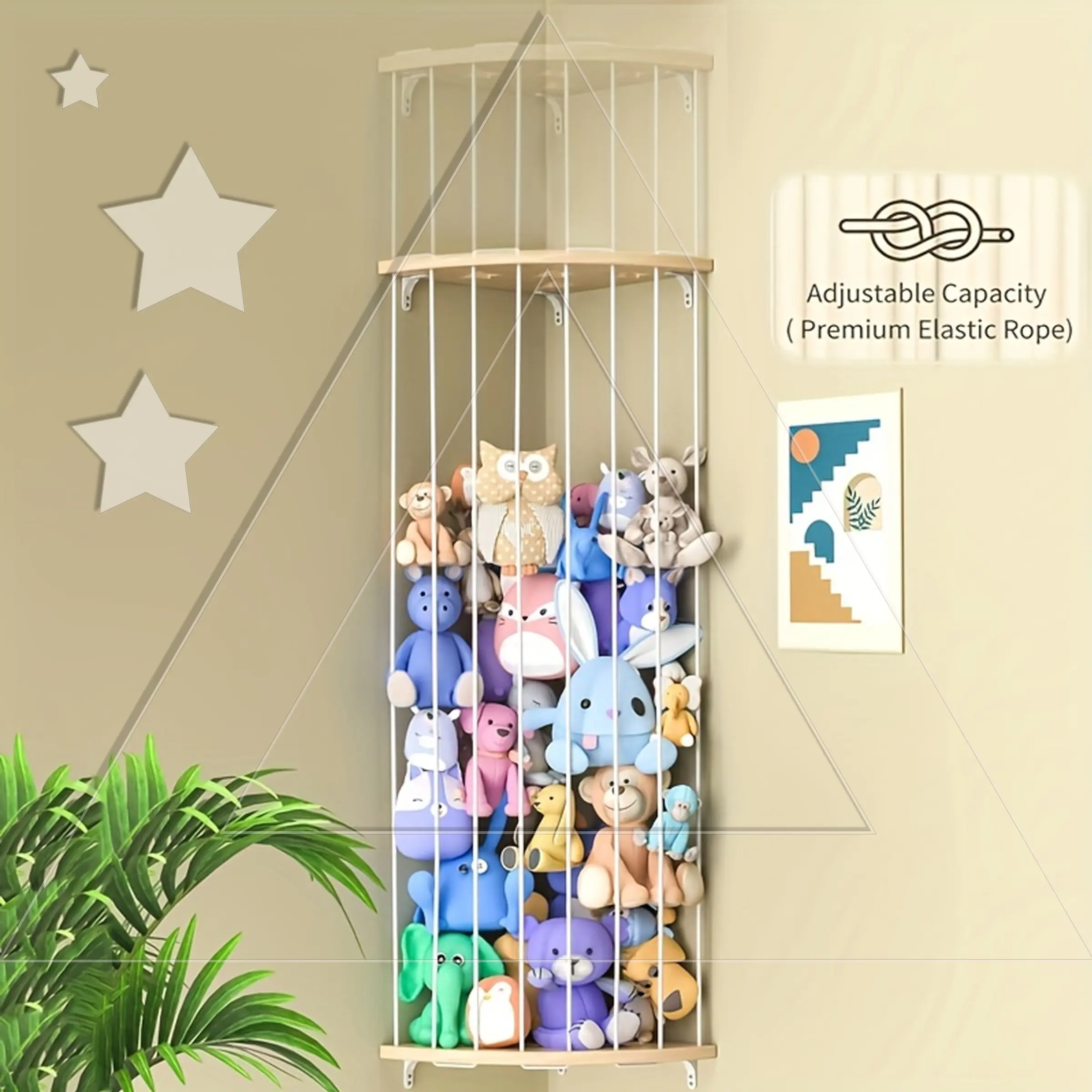 Adjustable Height Plush Animal Toy Storage Rack, 1 Count Cute Hanging Item Storage Rack, Wall Mount Organizer & Organizing Corner Animal Storage Rack, Wooden Wall Shelf for Living Room Bedroom, Wall Shelf Unit