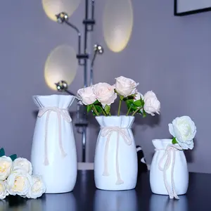 Bohemian Style Decorative Flower Arrangement Vase Set, Geometric Pattern Plastic Flower Pots, Rope Bow Details, Cartoon Theme Room Decoration