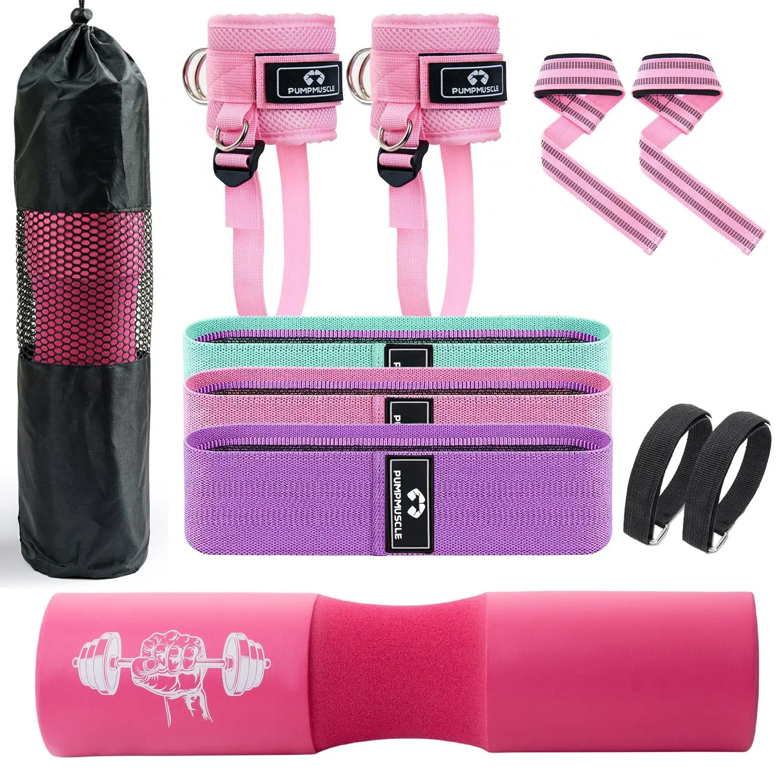 Resistance Band Set, 1 Set Barbell Pad & Resistance Band & Ankle Strap & Weight Lifting Strap & Carry Bag, Barbell Pad Set for Squat, Hip Thrusts, Lunges, Weight Bands Set, Workout Straps, Fitness Accessories, Workout Equipment, Working Out Equipment