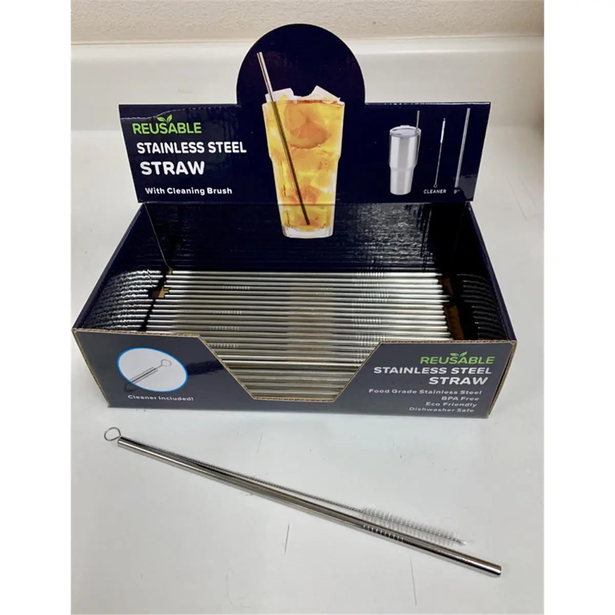 212 MAIN Reusable BPA-Free Stainless Steel Kitchen Straws - 9 in Silver, 50 Pieces with Cleaning Brushes, Dishwasher Safe, for Kids & Adults, Bar Utensils for Party & Alcoholic Drinks