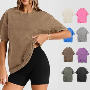 JeansFly Women's Unisex Acid Washed Heavy Cotton Vintage Short Sleeve Casual Loose Fit Baggy Basic T Shirts for All Seasons Ideal for Summer Streetwear