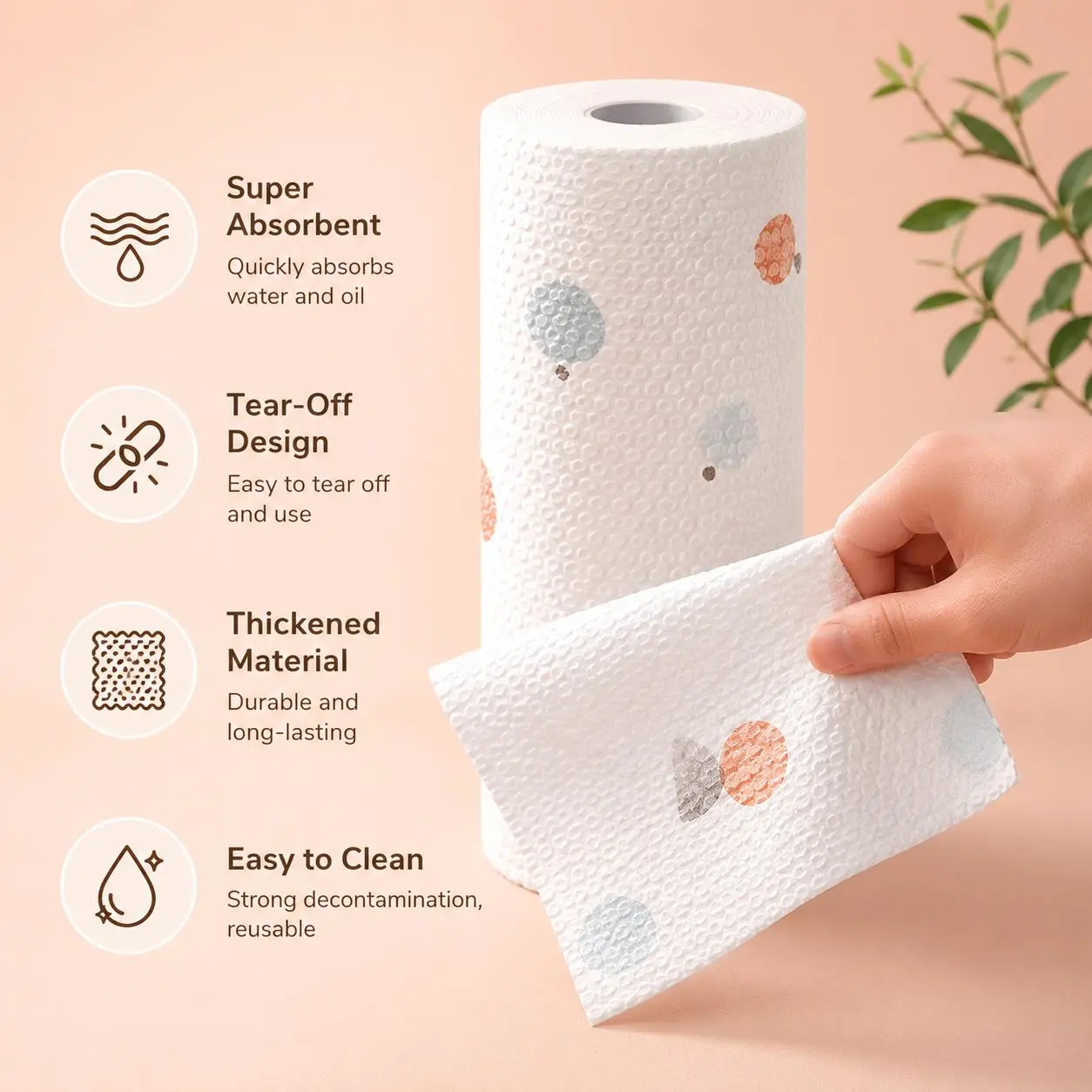 1 Roll 50 Counts, Kitchen Cleaning Wipes, Perforated Tearable Design, Water and Oil Absorbent for Household Kitchen Daily Surface Cleaning