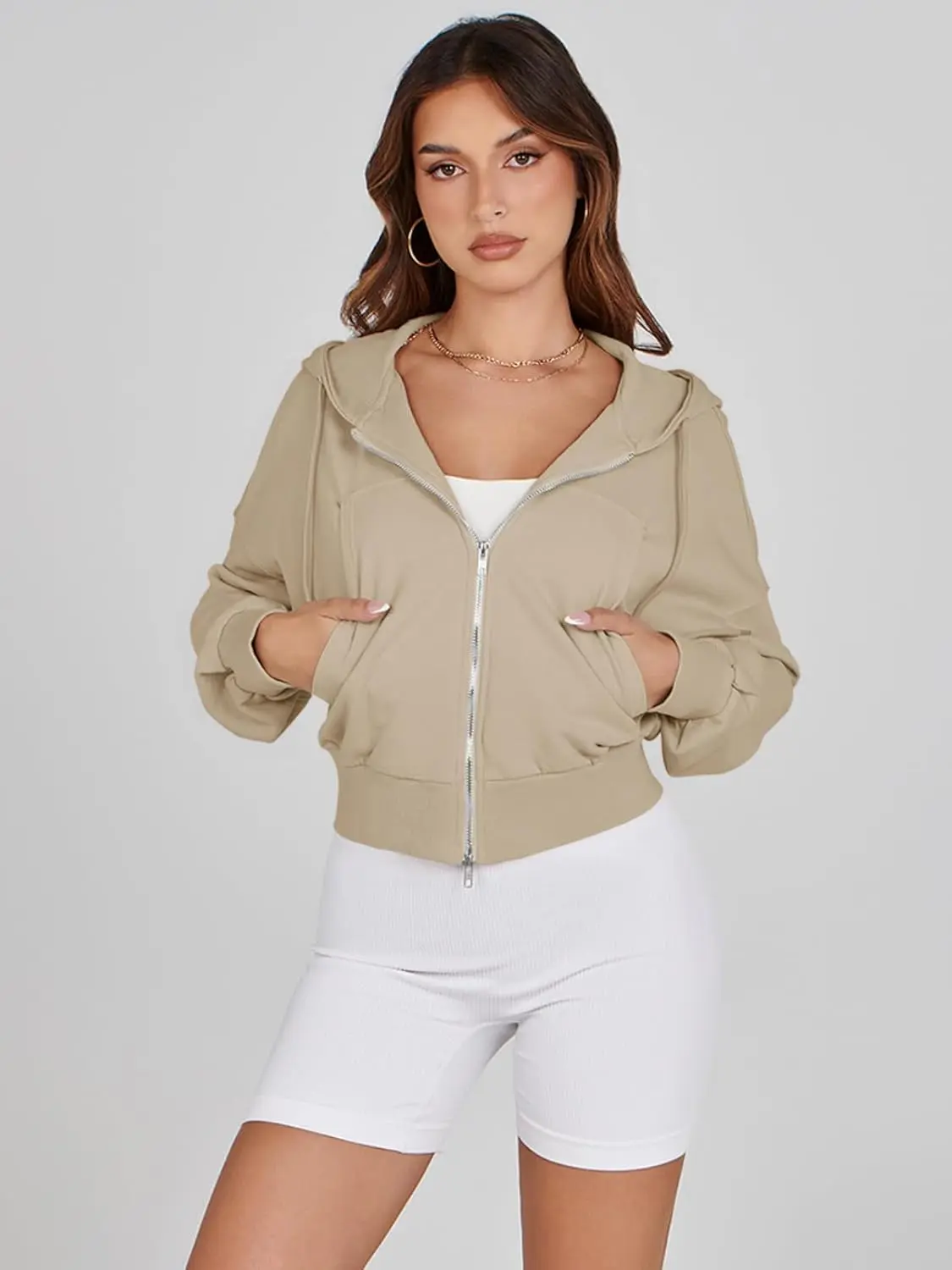 FISOEW Women's Cropped Half-Zip Sweatshirt, Casual Longsleeves Fleece Pullover with Collar, Dropped Shoulders, and Thumb Holes, Casual Long Sleeve Tops, Women's Clothes, Clothes, Hoodies, Basic, Zipper, Collared, Loose Fit, Athleisure Wear, Sporty Chic, P