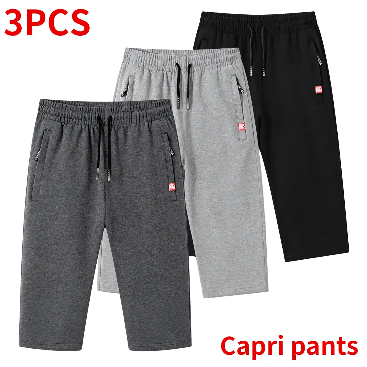 Men’s casual athletic capri pants made from breathable fabric with a zipper design, perfect for summer beach trips, outings, and everyday outdoor activities.