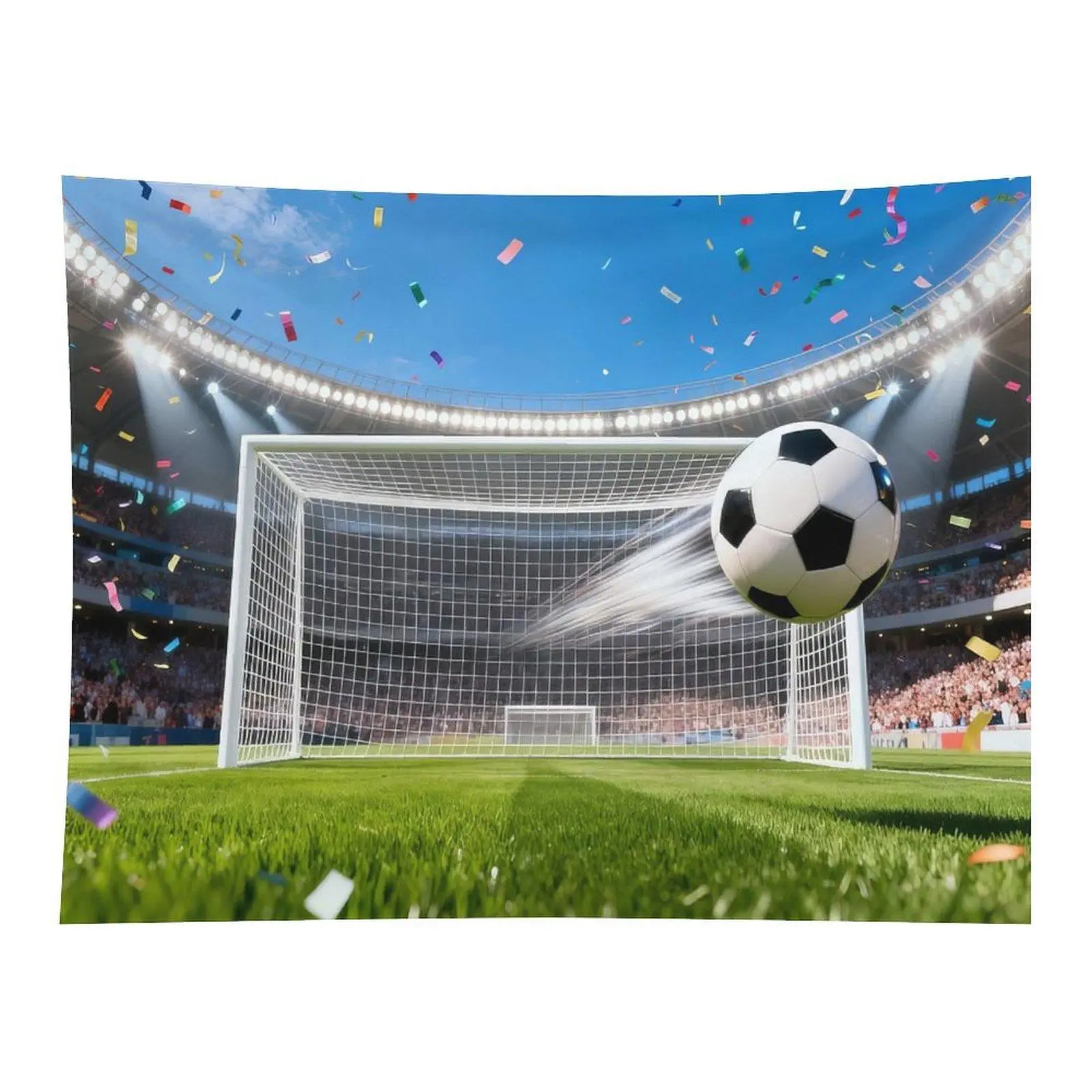 Polyester Soccer Goal Stadium Confetti Sky Tapestry - Sports Theme Wall Decor with Hooks, Anti-Wear, Gentle-Wash Backdrop for Teen Boys' Bedroom, Gym