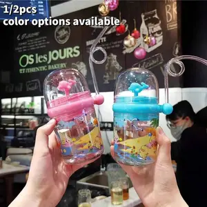 Cartoon Whale Cup Reusable Water Bottles Sprayable with Straw Design Cute Dolphin Shape Perfect for Kids Halloween Christmas Birthday Gift School Season Present