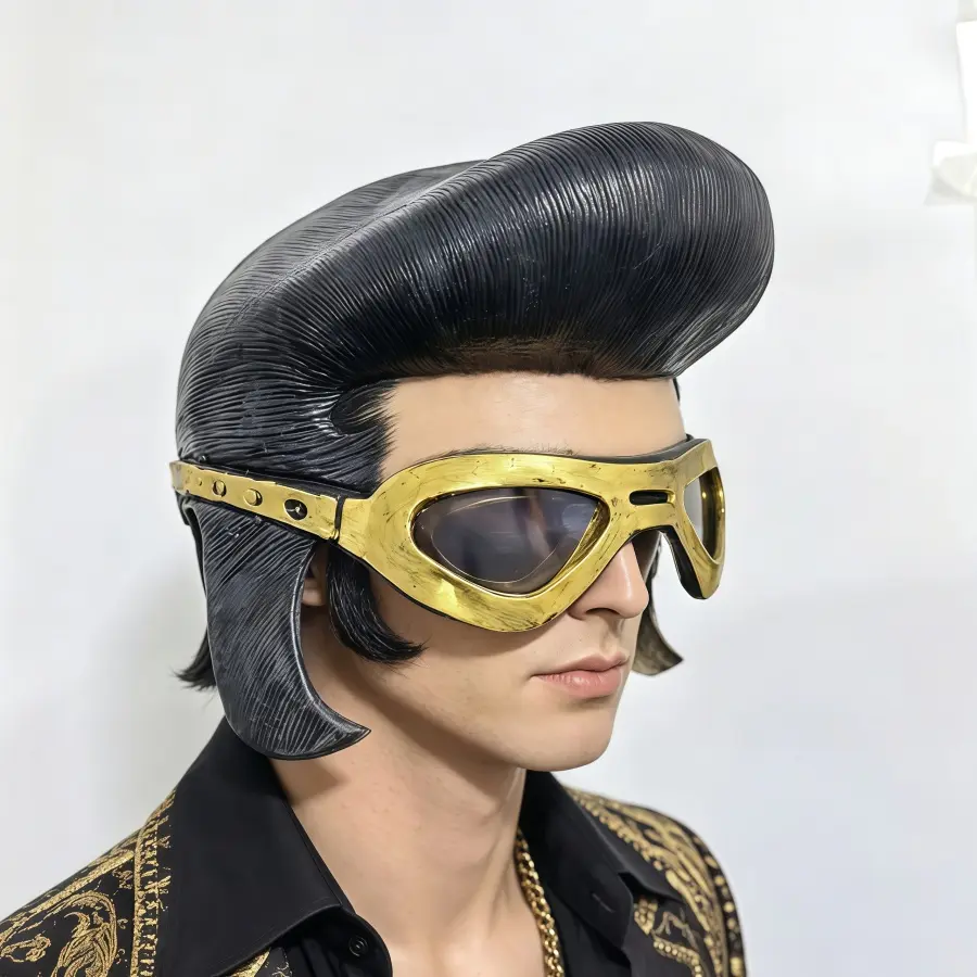Elvis Presley-inspired half latex mask, vintage costume prop—perfect for Halloween parties and role-playing events; an ideal choice for Halloween parties. Face cover for both sides. A great gift item.