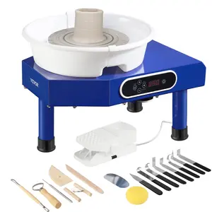VEVOR Pottery Wheel, TikTokShopBlackFriday, 10in Ceramic Wheel Forming Machine, Foot Pedal ABS Detachable Basin, 60-300RPM Adjustable Speed Manual LCD Panel, Sculpting Tool Apron Accessory Kit for Work Art Craft DIY