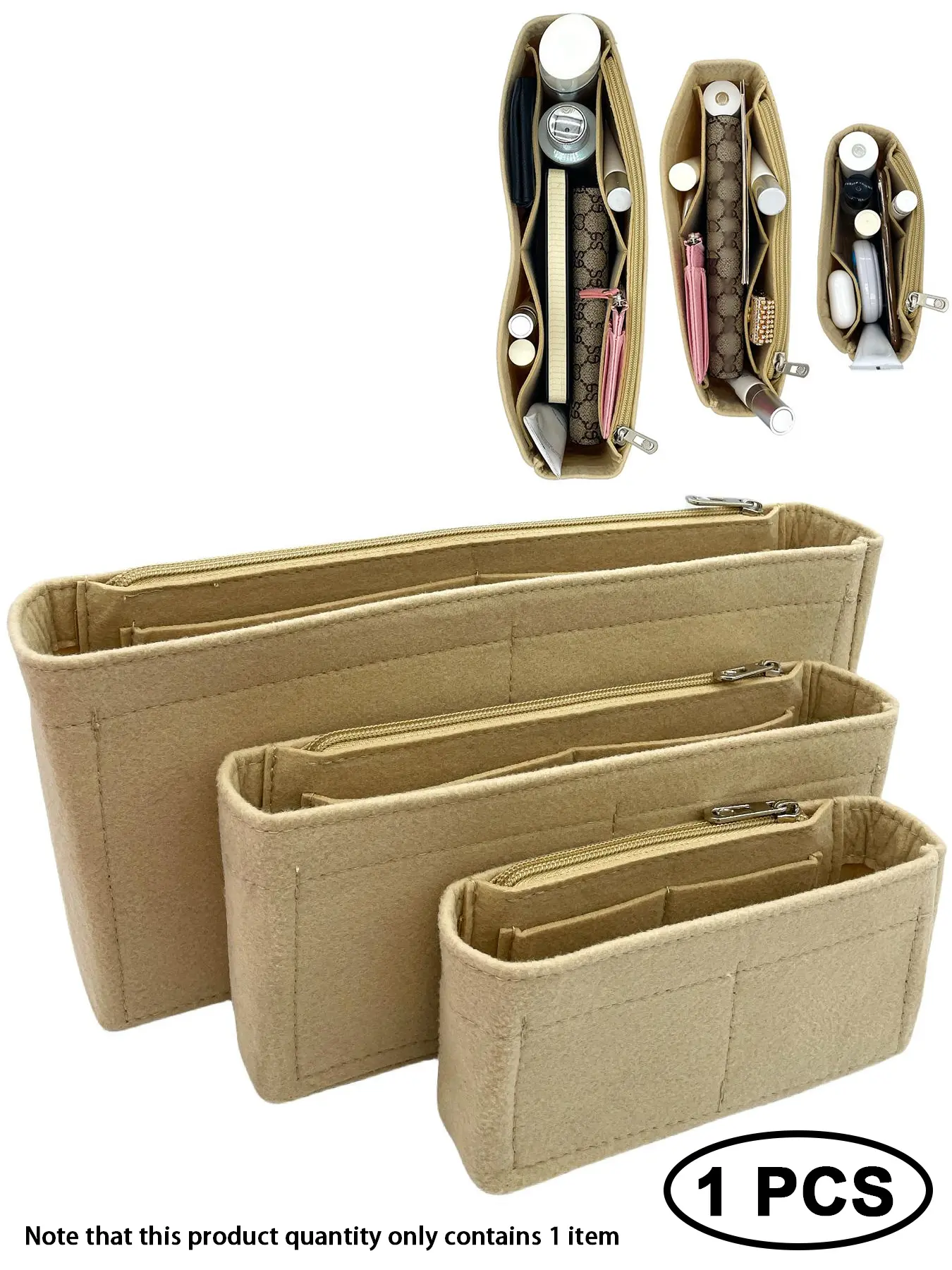 Multi-pocket Organizer Insert Bag, Minimalist Lightweight Portable Bag Insert for Travel Storage Bag, Felt Cloth Zipper Bag Accessories for Tote Bag, Travel Organizer Bags, Purse Organizer Insert