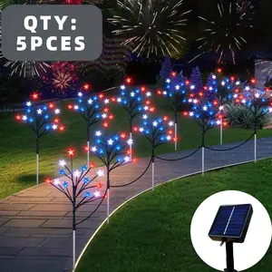 Independence Day-themed ground stakes, 5-in-1 solar-powered red, white, and blue star lights, 8 flashing modes, IPX4 water-resistant, ideal for outdoor garden fence decorations, festive lighting, event and party decorations, and patriotic-themed lighting