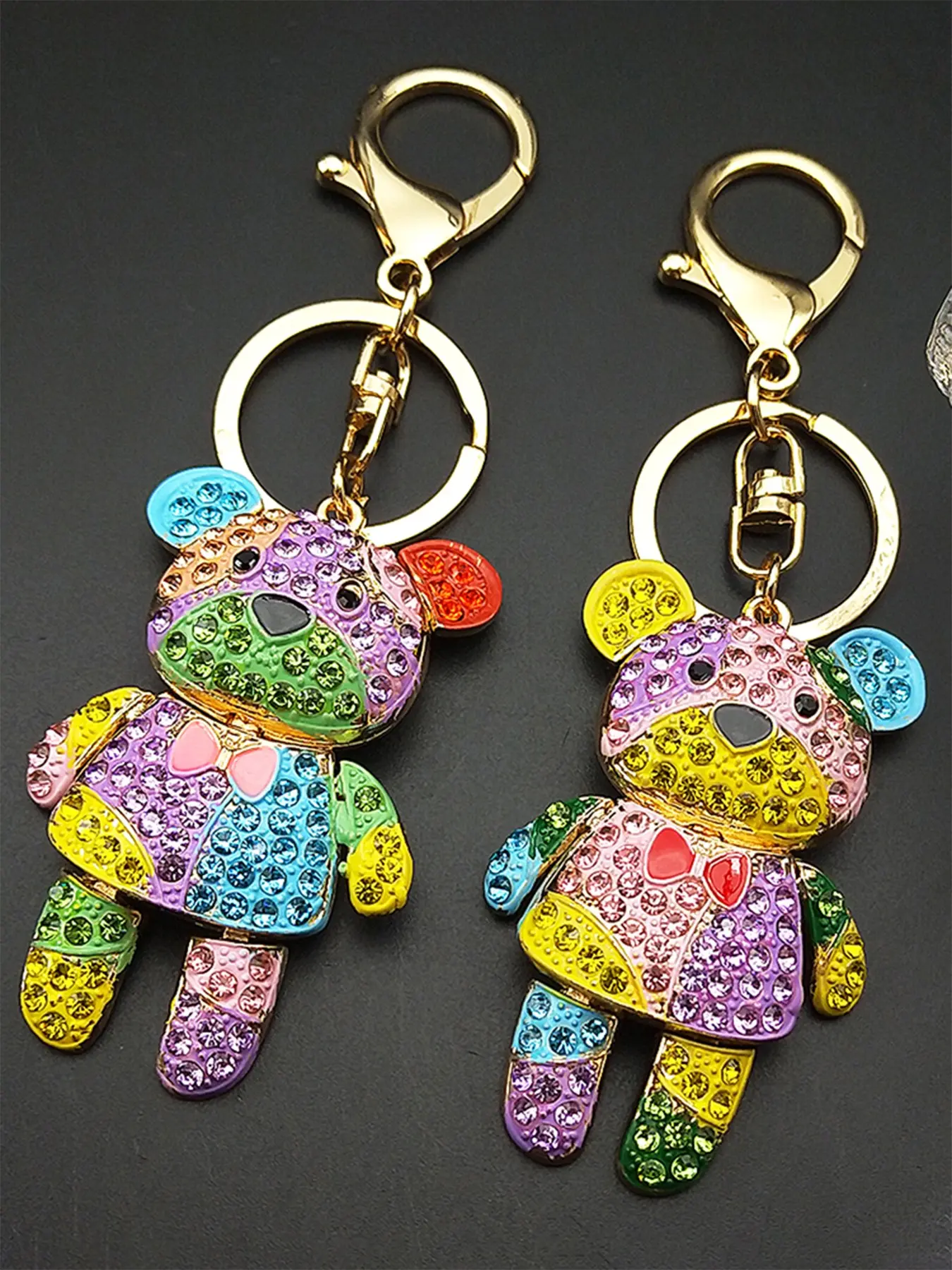 Colorful Big Bear Key Chain Cute For Women Bags Rhinestone Full Crystal Fashion Bag Accessories Female Animal Keyring Wholesale Stylish Bling Bling Keychains
