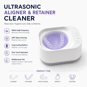 Pure Nova USB Rechargeable Ultrasonic Denture Cleansing Case - 48kHz Vibration for Deep Cleaning of Braces, Retainers, Aligners, Compact Cordless Design with 1-Button Operation for Home, Travel