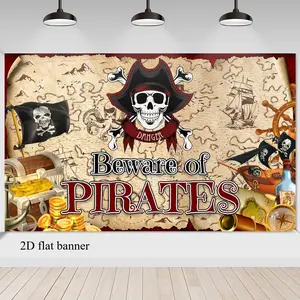2D flat banner 1 piece Pirate Party Decorations Banner Pirate Treasure Map Backdrop Nautical Theme Birthday Party Decorations Pirate Party Treasure Hunt Birthday Banner Pirate Themed Birthday Party Supplies