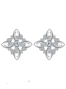 Celtic Knot Lucky Leaf Stud Earrings, Stainless Steel Asymmetrical Design, All Season Fashion Jewelry, Hypoallergenic Gemstone, Studs Earrings