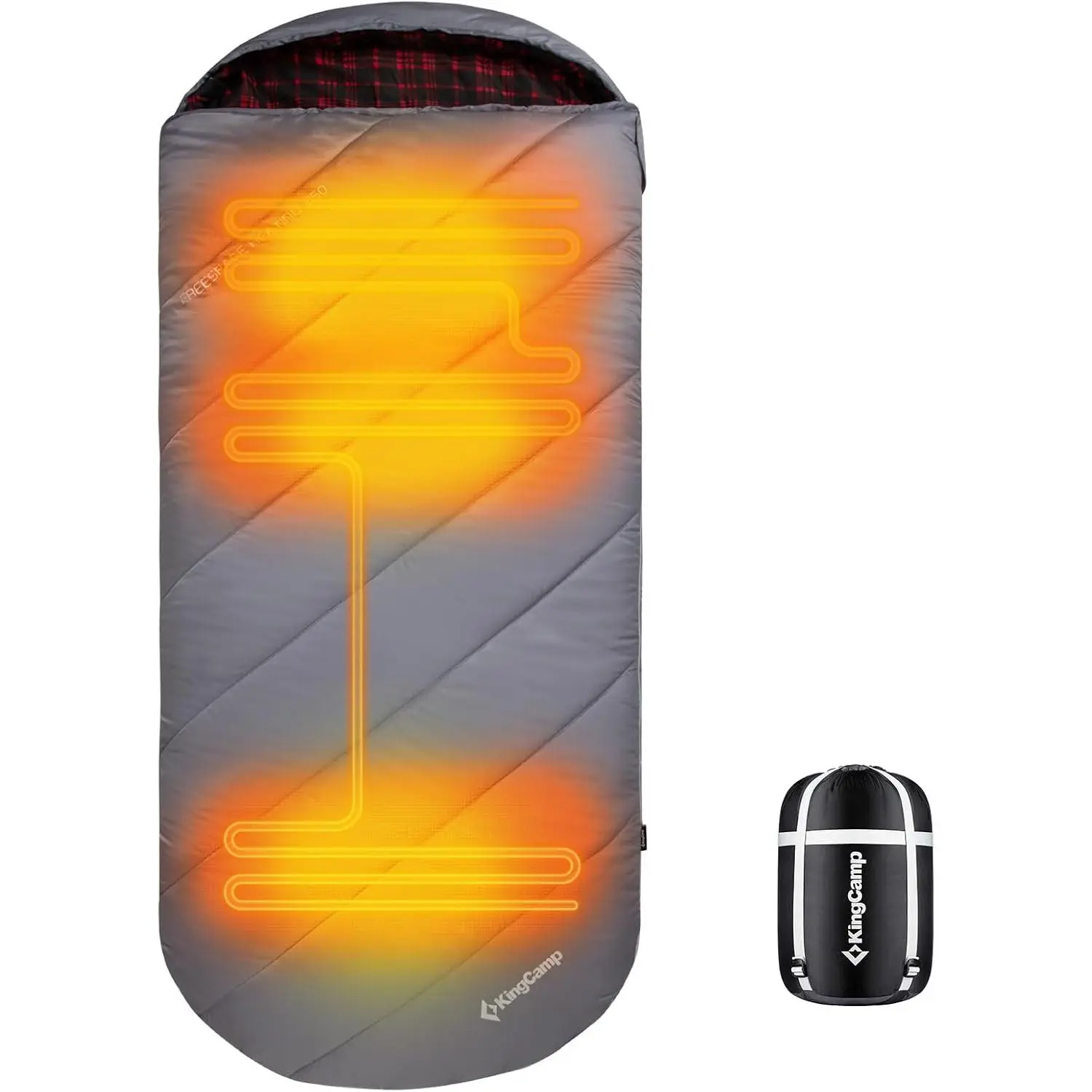 KingCamp XL Heated Sleeping Bag, 86.6in Lightweight & Windproof for Big & Tall Adults, Warm Flannel Lining with 3-Heat Settings for Cold Weather Camping, Hiking, Hiking / Light Outdoor, Soft Flannel