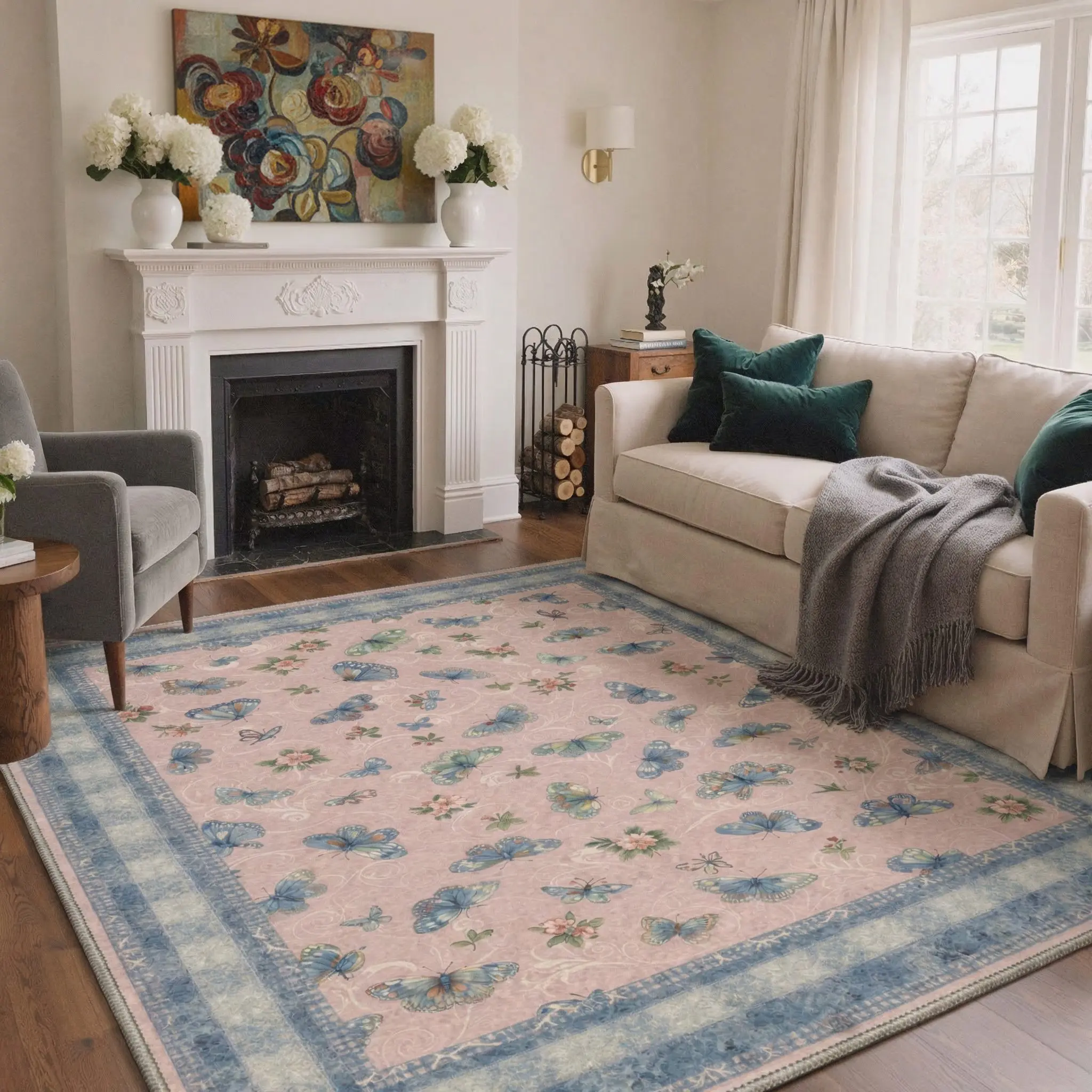 【Deals For You Days】GENIMO Machine Washable Rug – Pet Friendly, Non-Slip, Soft Area Rug, Home Carpet & Floor Decor for Living Room, Bedroom, Kitchen, Hallway ,ARF1991-BLOOM