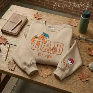 Custom PokaDad Embroidered Shirt,Personalized Anime Characters Sweatshirt,Anime Father's Day Gift,Birthday Gift For Dad, Pocket Beast Hoodie