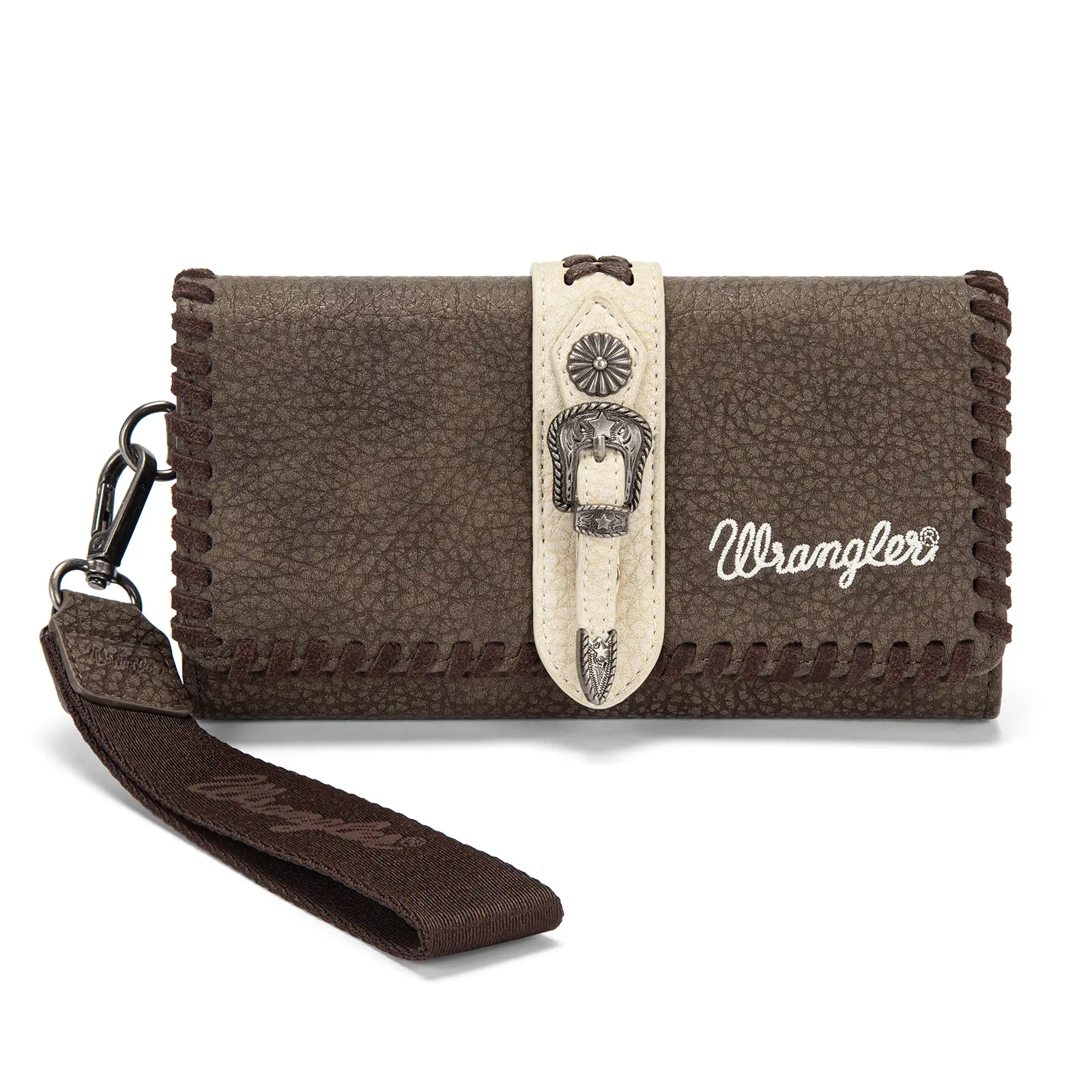 Wrangler Women's Western PU Leather RFID Blocking Wristlet Wallet - Multi-Functional Card Slots Daily Wallet, Large Capacity Phone Holder Clutch with Detachable Strap, Western Accessories, Card Slots Wallet, Multi Functional Wallet