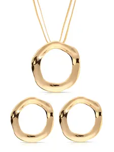 Ettika Open Circle Set 18k Gold Plated Silver Plated Zinc Necklace 12" with 5.5" Extender Chain Pendant 2.3" Earring 2.1" Diameter Ettika Open Circle Set 18k Gold Plated Silver Plated Zinc Necklace 12" with 5.5" Extender Chain Pendant 2.3" Earring 2.1" Diameter