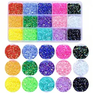 15-Compartment Multi-Color ABS Plastic Resin Accessory Storage Box with 3-5mm Circular Diamonds, Bling Glitter Beads DIY Kit for Jelly Phone Case Crafting