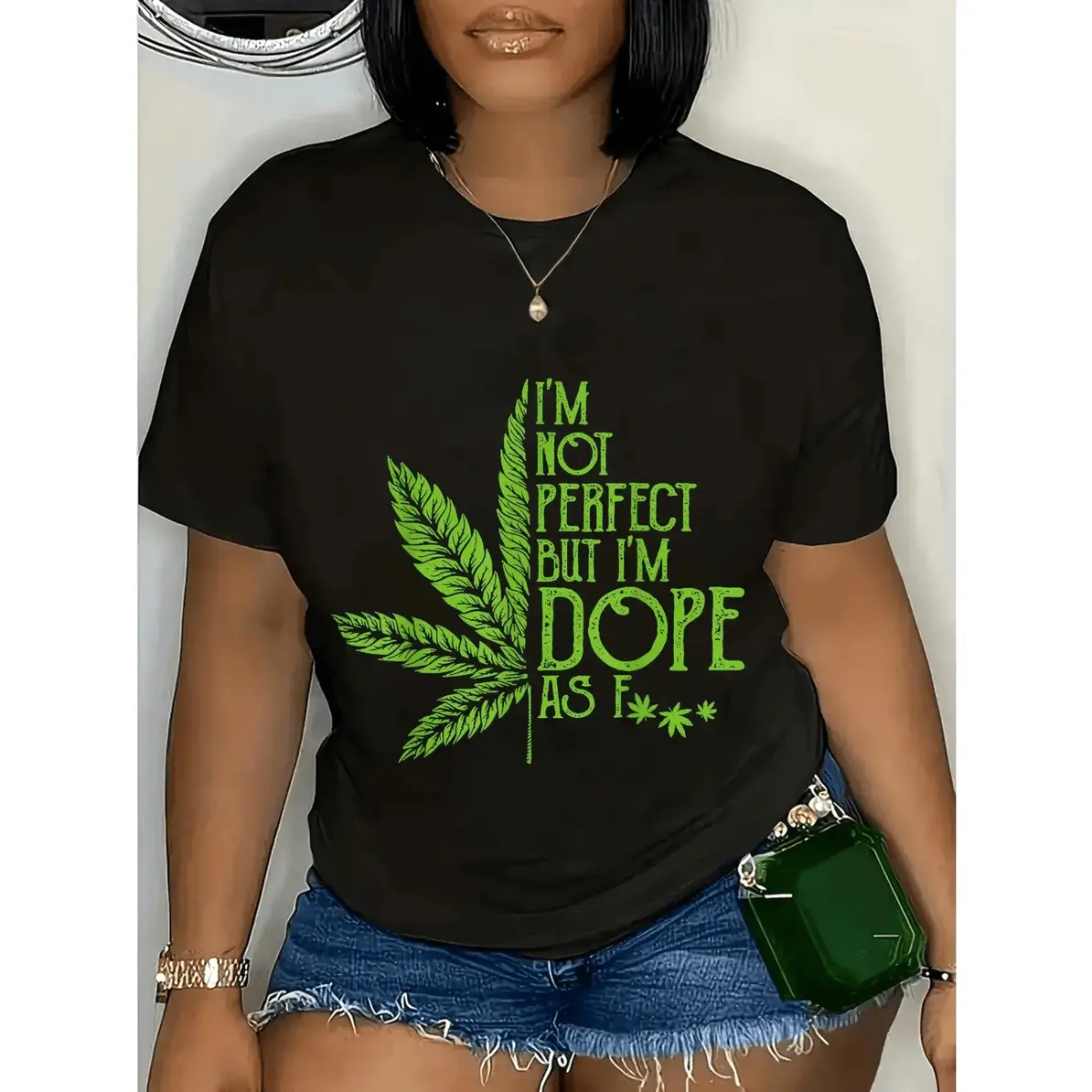 Men's 100% Cotton Short-Sleeve Streetwear T-Shirt, Casual Top, 420 Stoner Gift with "I'm Not Perfect But I'm Dope As Weed" Print, All-Season Wear, Shortsleeve, Tshirt