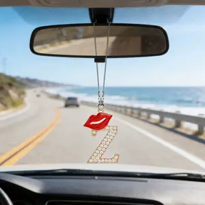 Lipstick Letter Car Pendant, 26 Letters Rhinestone Crystal Charm, Luxury Car Interior Accessory, Elegant Dashboard Decoration