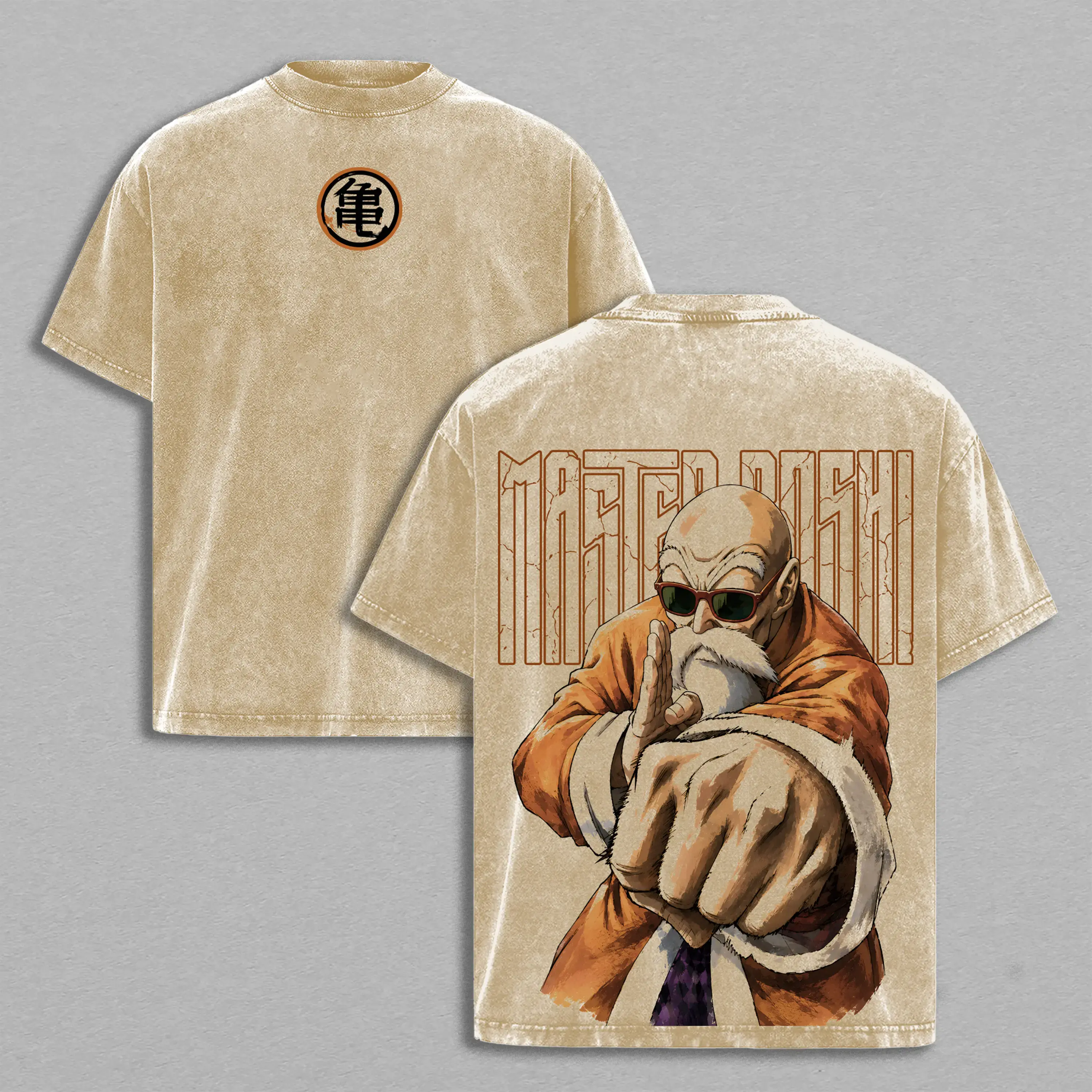 Master Roshi - DBZ Turtle Hermit Double Printed Graphic Tee, Heavy Cotton Oversized Shirt, Vintage Washed Streetwear For Men, Gift For Anime Lovers And DBZ Fans