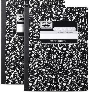 Composition Notebook, 2 Pack, Wide Ruled, 50 Sheets, 9.75" x 7.5", Black Marble, Composition Book, Notebooks for School, Wide Ruled Composition Notebook, Journal Notebooks, Writing Notebooks
