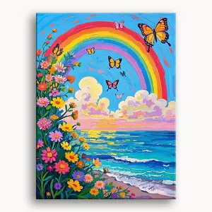 Butterflies and Rainbows DIY Paint by Numbers Kit - Color by Numbers Paint Set for Decorative Painting & Handicraft Gift 12"x16" Numbered Linen Canvas with Brushes and Acrylic Paint