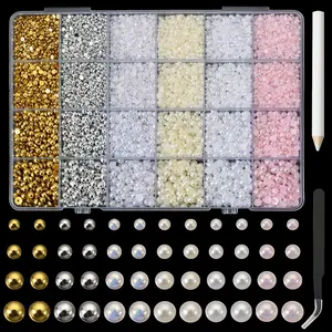 Pearls For Crafting Nail Charms Resin Nail Gems Flat Back Nail Pearl Half Round Beads For EmbellishmentShoes Small Accessories For DIY Jewelry Phone Making Gold Silver White Beige Kit Nail Art Kits