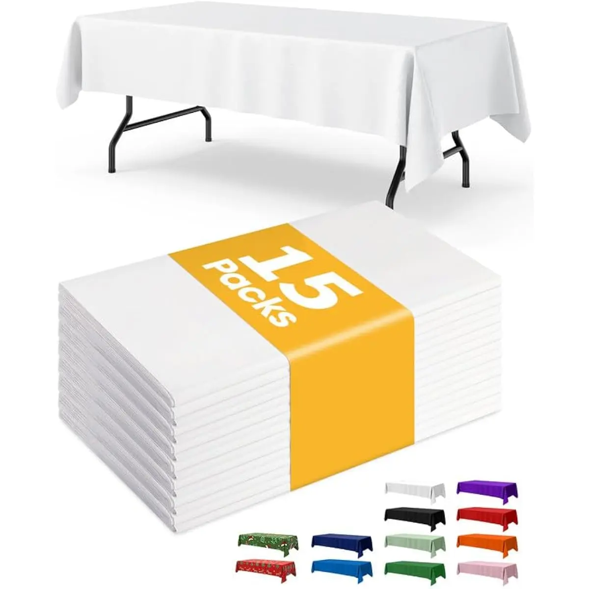 Table Cloth Rectangle Table 15 Pack, 54''×108'' Tablecloth for 6ft Tables, Table Cloth for Disposable Use, Table Cover for Holiday Party, Gathering