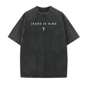 Men's Jesus is the King Cross Washed T-shirt - Cotton Blended Black Hoodie Regular Fit | Soft Breathable Fabric, Durable Print, Daily Comfort, Machine Washable, Minimalist Religious Daily Wear