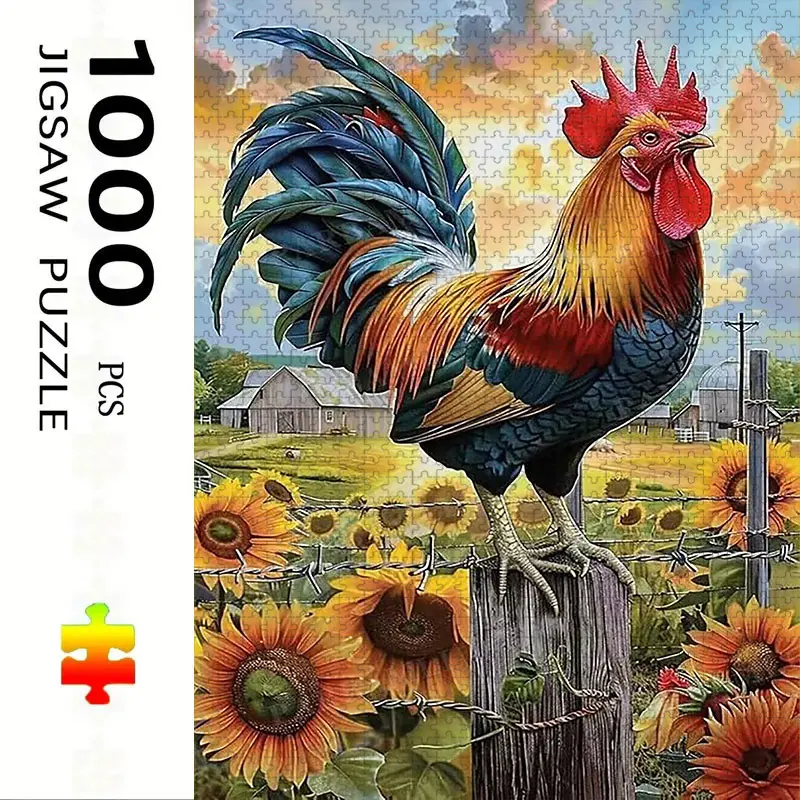 1000 Piece Rooster Theme Puzzle, Large Adult Family Interactive Toy, DIY Home Decor Brain Challenge, Holiday Scene, Perfect Gift, Puzzle Game