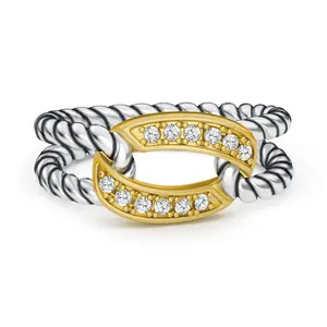 Mytys Trendy Stackable Two-Tone Twisted Rope Rings with Sparkling Details – Viral Aesthetic Fashion Accessory for Women, Eye-Catching Double-Band Statement Piece Ideal for Elevating Daily Looks, Party Outfits & Gifting to Style Lovers