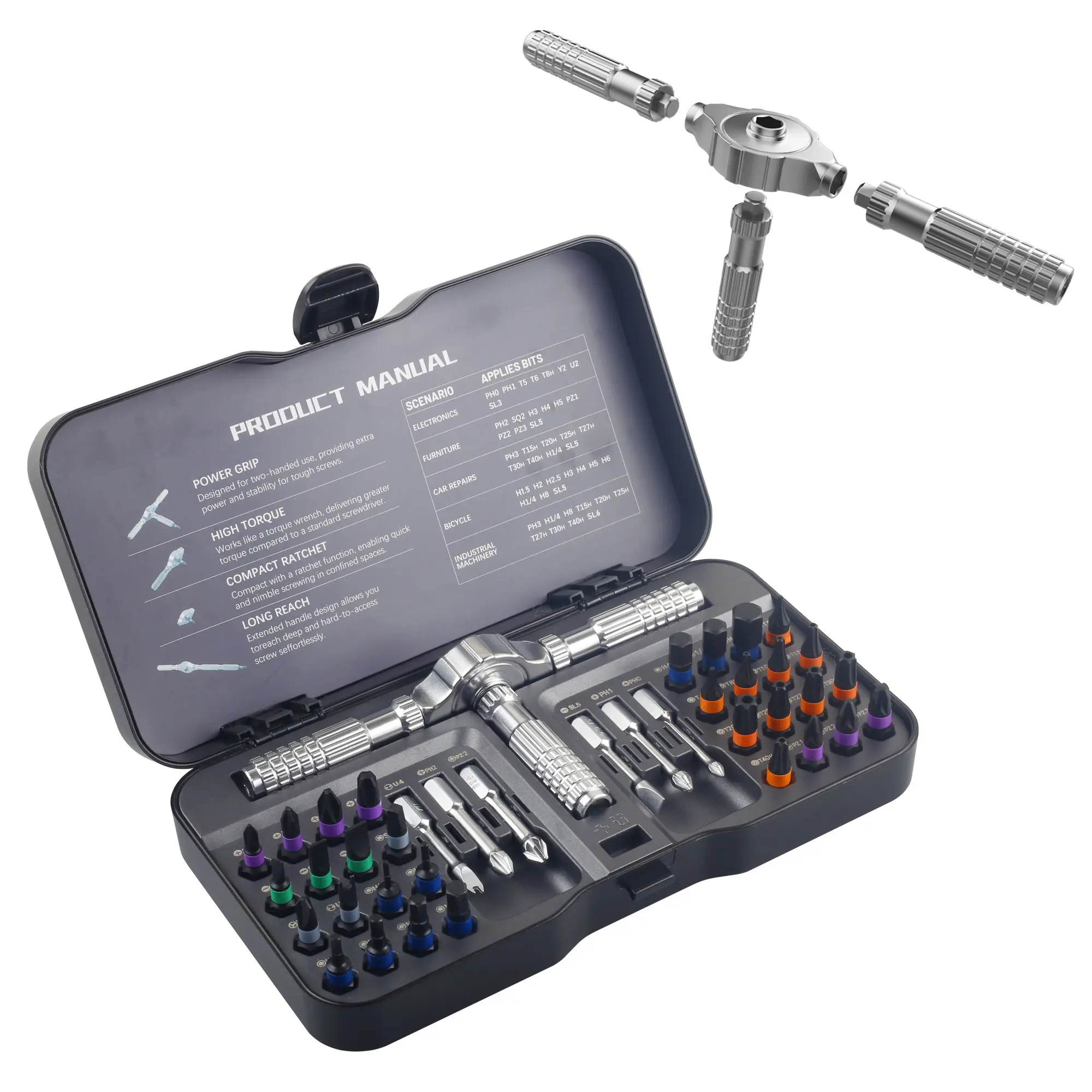 Gift ideas, 40 in 1 Magnetic Ratchet Screwdriver Set, Ratcheting handle, DIY Home Repair Tool Kit, for Electronics, Bicycle, Furnitures, Magnitizer, Phillips, Slot, Torx, Security Torx, Hex, portable, drill, tools gadgets, tool box Hardware