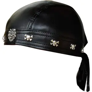 Faux Leather Biker Skull Cap Motorcycle Bandana Head Wrap Du Doo Do Rag Black Hat