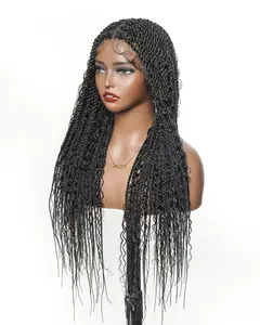 30 inches Swiss HD Full Lace Glueless Human Hair Boho Island Twist Braided Wig