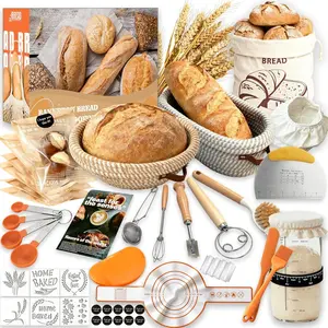 Sourdough Bread Baking Supplies,Sourdough Starter Kit,2  Rope Banneton Proofing Basket,Bread Proofing Basket Making Tool Kit,Sour Dough Kit Tools,Baking Gifts for Women,Bakers,Wife,Mom