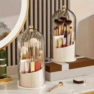 Transparent Makeup Brush Storage Box with Lid, 360° Rotating Dustproof Design, Cosmetic Organizer Container, Accessories Holder