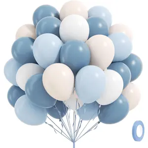 60pcs 12inch Dusty Blue Sand White Pastel Blue and White Balloons for Wedding Gender Reveal Baby Bridal Shower Birthday Party Decorations