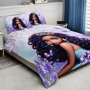 3-piece lavender girl bedding set, including 1 duvet cover and 2 pillowcases (excluding duvet core), bedroom decoration