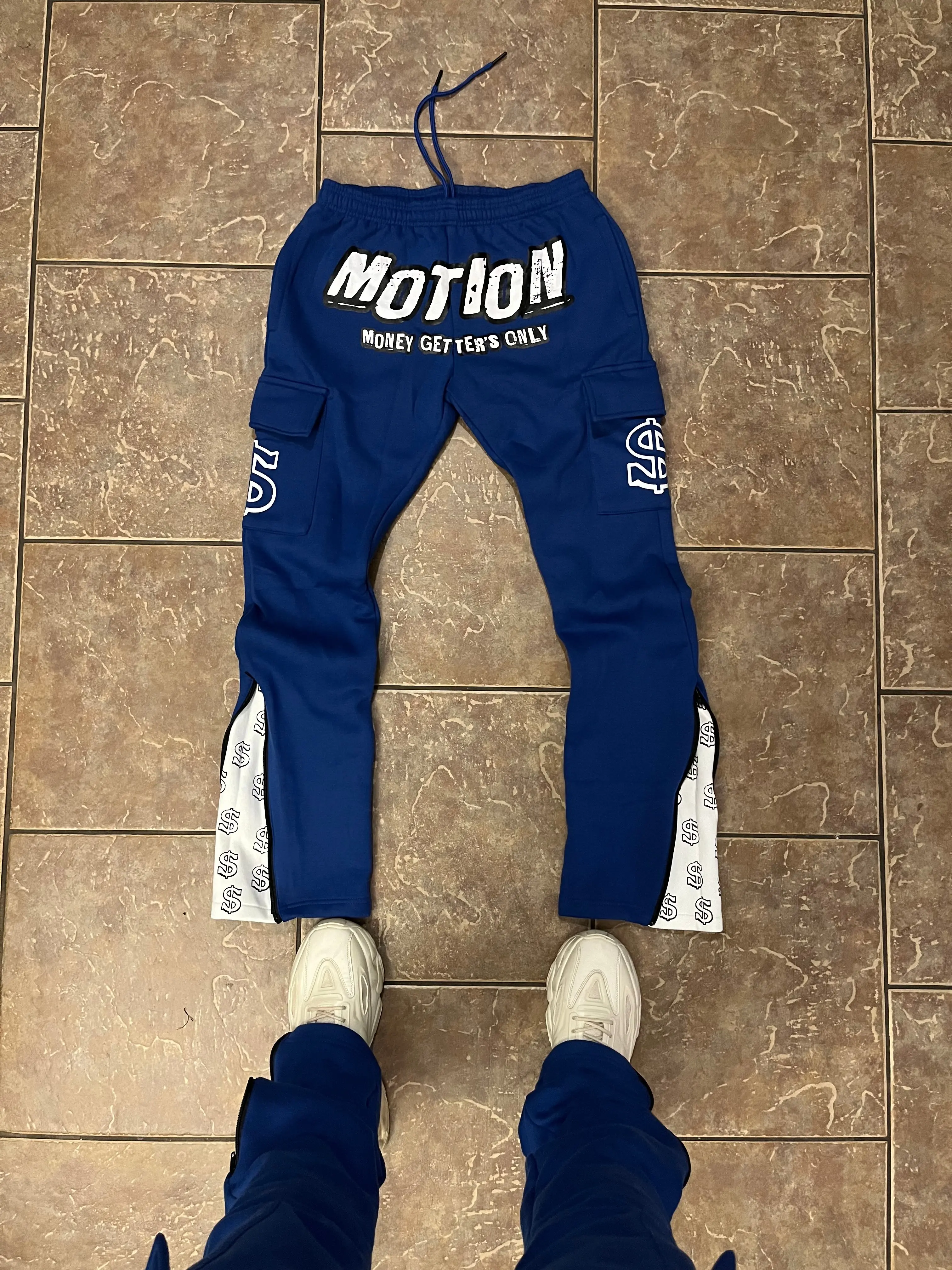 Blue Money Getter's Only Stacked Cargo Sweatpants-In premium Cotton Casual Fabric Man Menswear Soft Stylish Breathable Fashion