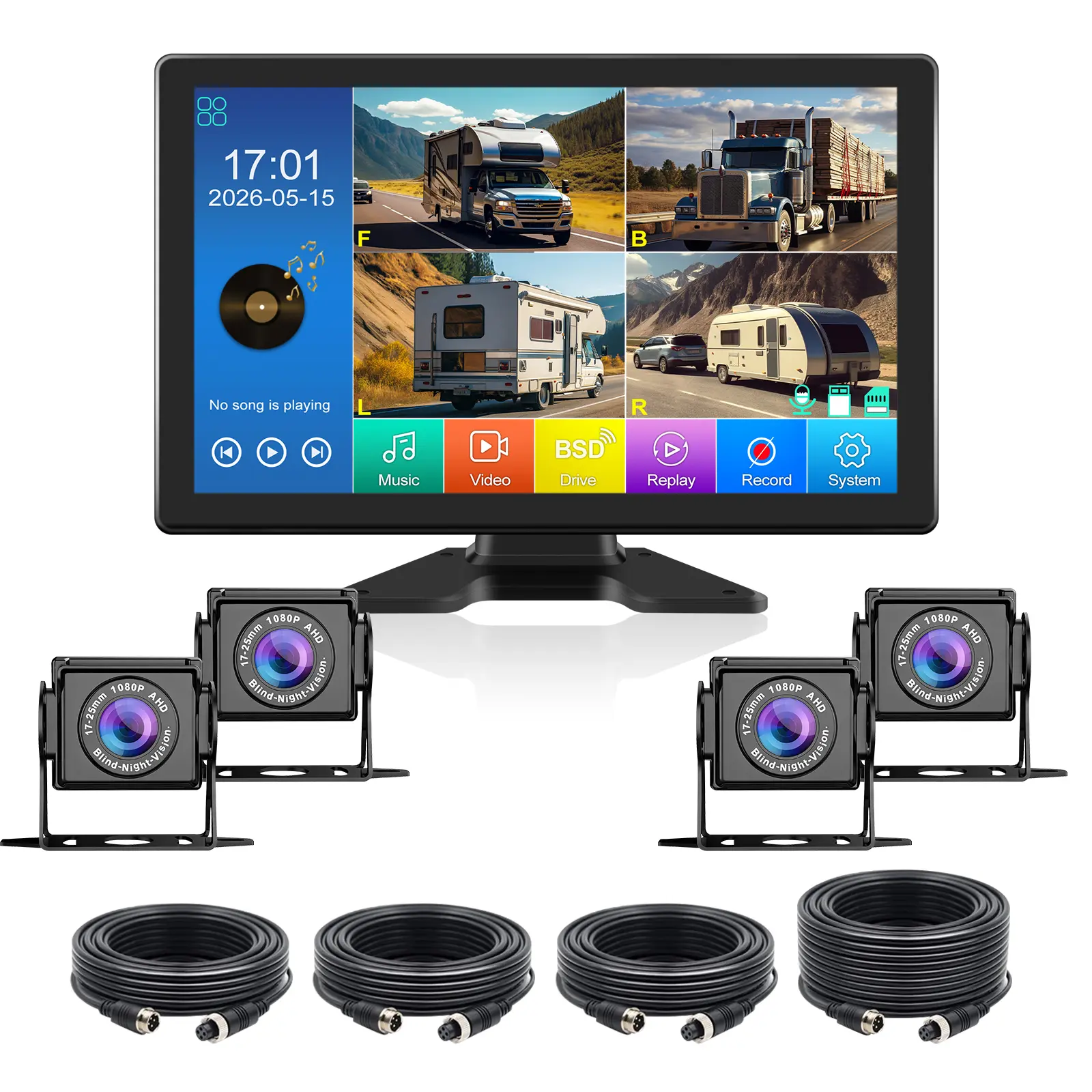 VEKOOTO Backup Camera System with 10.1" IPS 4-Channel Touch Screen Monitor Rear Side View 4 AHD Camera DVR Recording Backup Heavy Duty Camera for Truck Bus RV Trailer Semi Box Summervibes