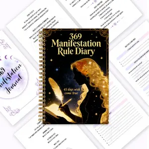 369 Manifestation Plan Notebook Numerology Attraction Law Gratitude Record Multi-functional Diary Black and Gold Starry Sky Cover Goddess Silhouette Design Emotional Healing Self-Care Essential for Sp