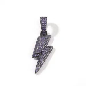 Iced Out Lightning Bolt Pendant Real Gold & Silver Thick Plated 5A Grade Cubic Zirconia Inspired by Electric Storm Energy Hip Hop Bling Necklace Streetwear Jewelry For Men And Women Viral TikTok Trend Accessory